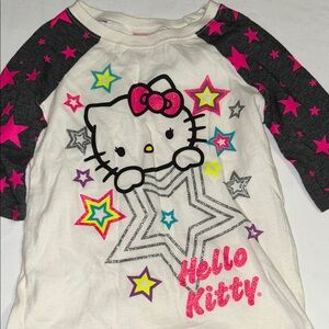 Hello Kitty White and Charcoal Raglan Tee with Pink Stars